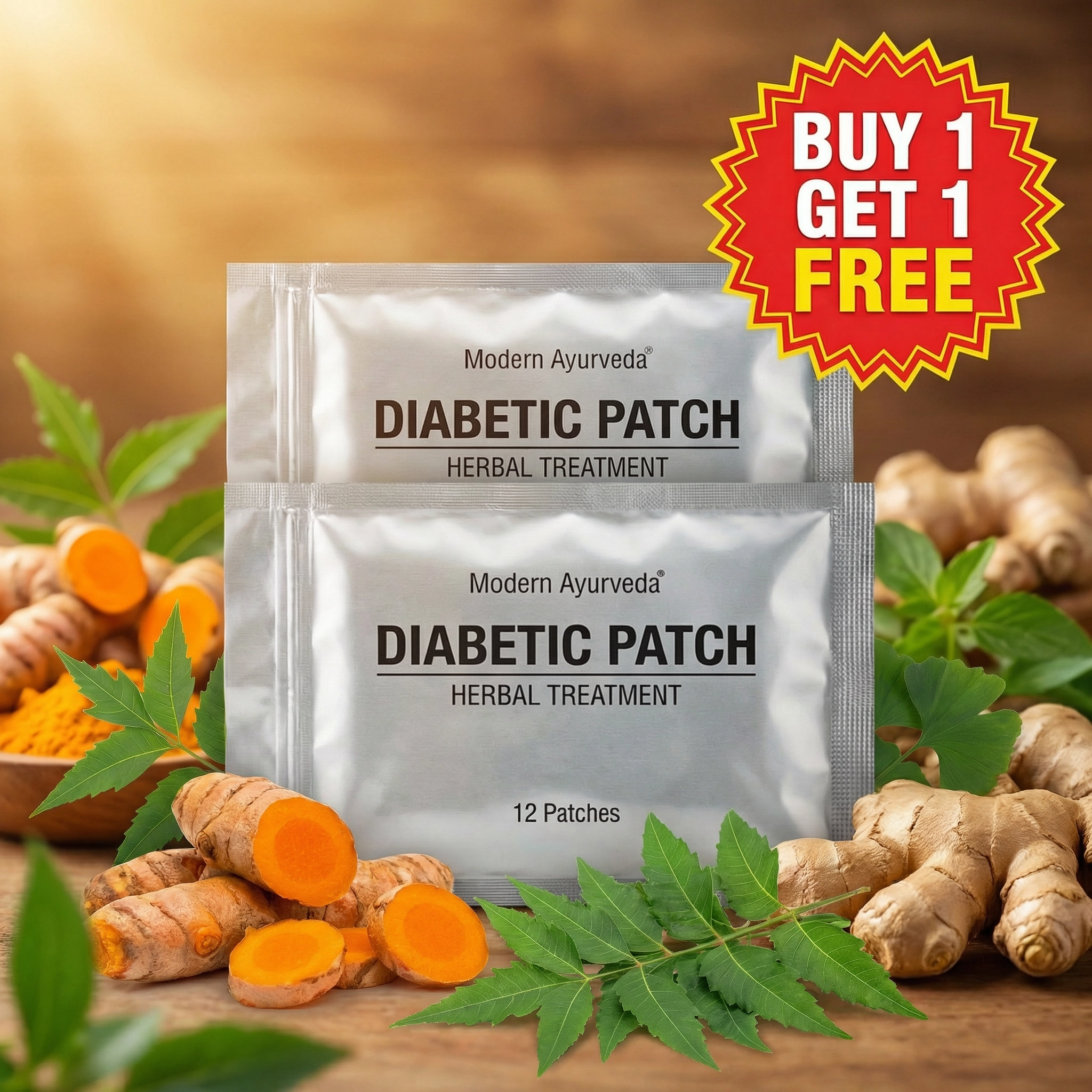 Ayurvedic Herb Sugar Control Patches - 12 Patches (Buy 1 Get 1 Free)